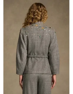 Blue Illusion Sculpted Beaded Check Jacket - Glen Check