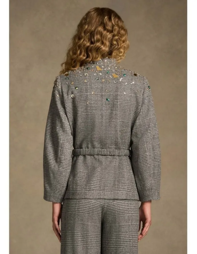 Blue Illusion Sculpted Beaded Check Jacket - Glen Check