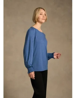 Blue Illusion Shirred Cuff Merino Top - Bluebell Marle