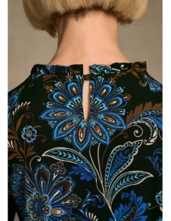 Blue Illusion Soft Frill Detail Top - Indigo Chintz Print