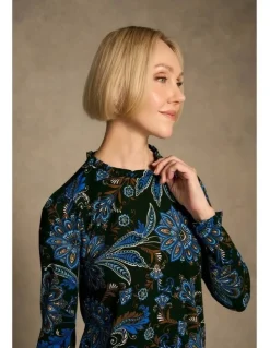 Blue Illusion Soft Frill Detail Top - Indigo Chintz Print