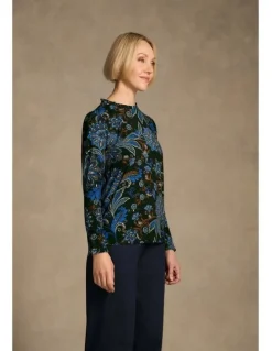 Blue Illusion Soft Frill Detail Top - Indigo Chintz Print