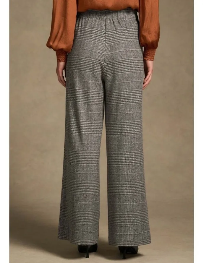Blue Illusion Wide Leg Check Pant - Glen Check