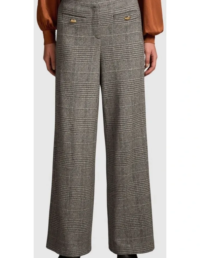 Blue Illusion Wide Leg Check Pant - Glen Check