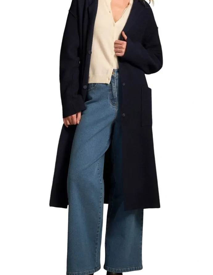 Blue Illusion Wool Coat - Indigo