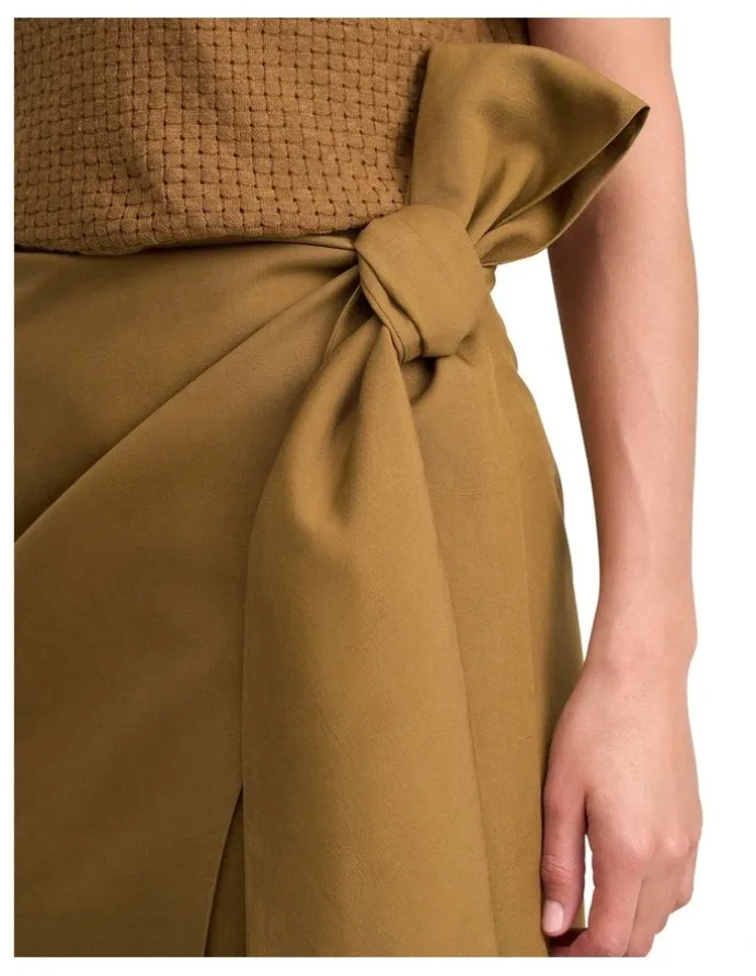 Blue Illusion Wrap Skirt - Tobacco