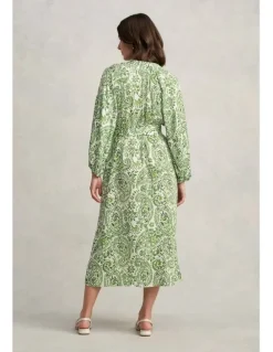 Blue Illusion Blouson Sleeve Shift Dress - Green Paisley Print