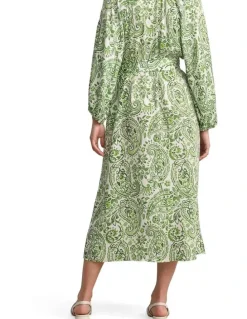 Blue Illusion Blouson Sleeve Shift Dress - Green Paisley Print