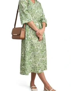 Blue Illusion Blouson Sleeve Shift Dress - Green Paisley Print