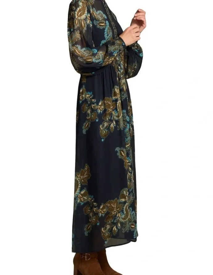 Blue Illusion Border Print Dress - Ink Paisley Print