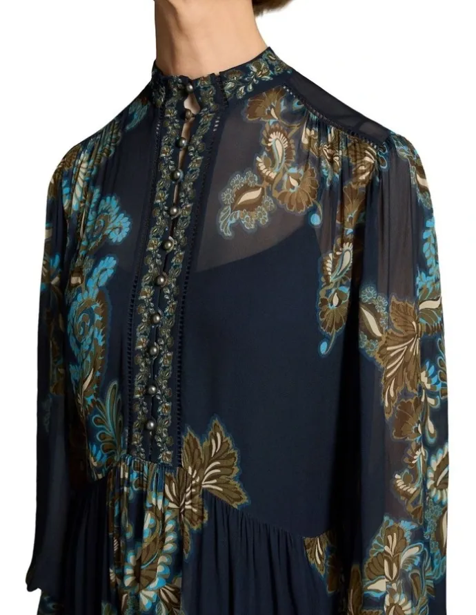 Blue Illusion Border Print Dress - Ink Paisley Print