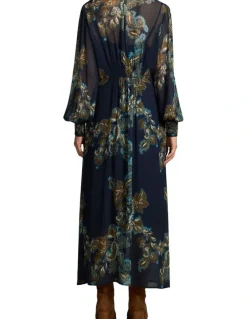 Blue Illusion Border Print Dress - Ink Paisley Print