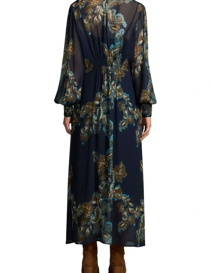 Blue Illusion Border Print Dress - Ink Paisley Print