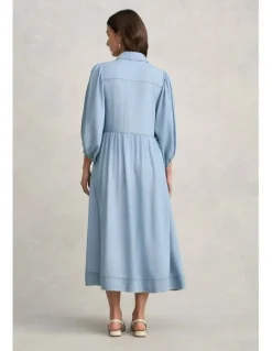 Blue Illusion Chambray Puff Sleeve Dress - Light Chambray