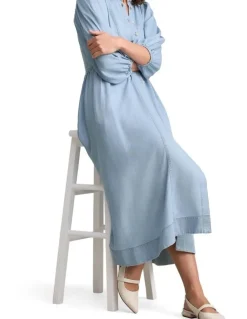 Blue Illusion Chambray Puff Sleeve Dress - Light Chambray
