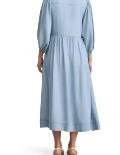 Blue Illusion Chambray Puff Sleeve Dress - Light Chambray