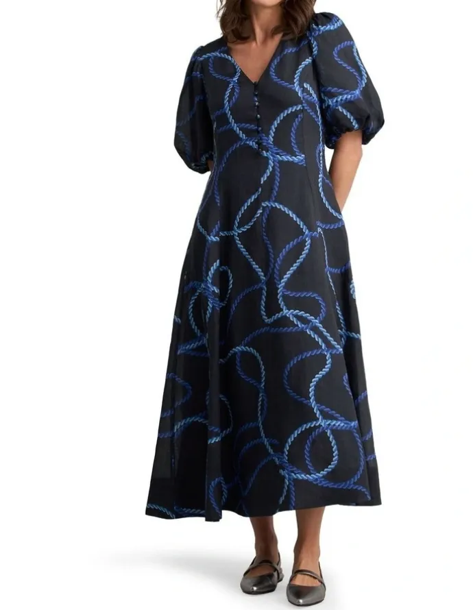 Blue Illusion Event Dress - Ink Rope Print