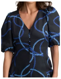 Blue Illusion Event Dress - Ink Rope Print