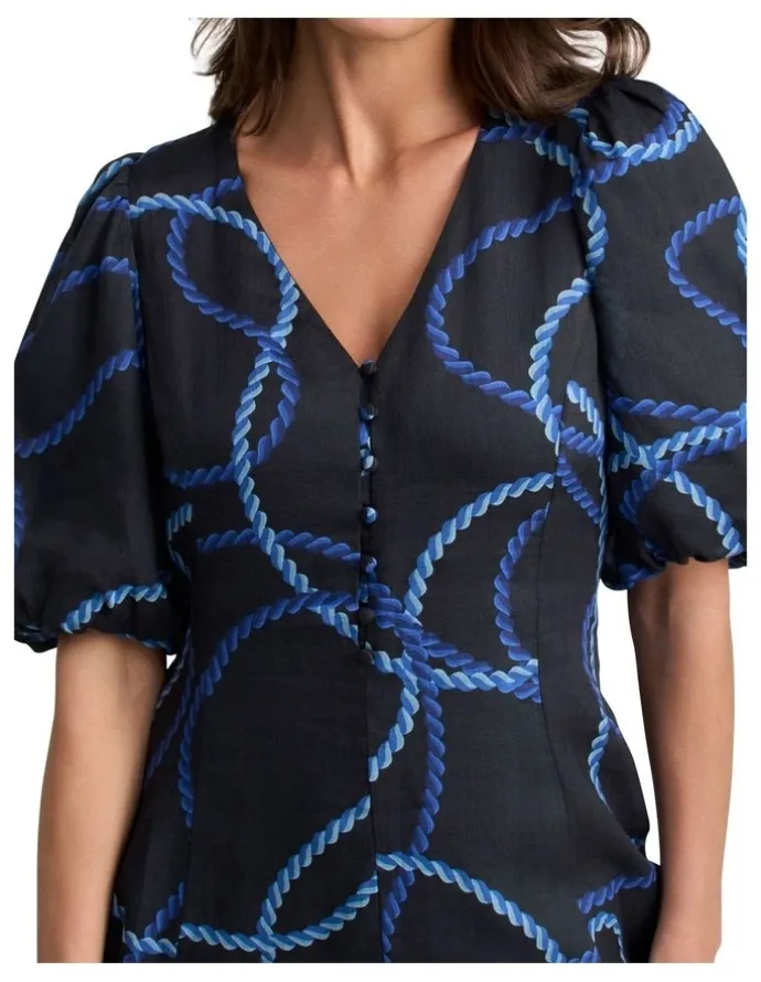 Blue Illusion Event Dress - Ink Rope Print