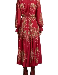 Blue Illusion Knot Neck Midi Dress - Crimson Bloom Print