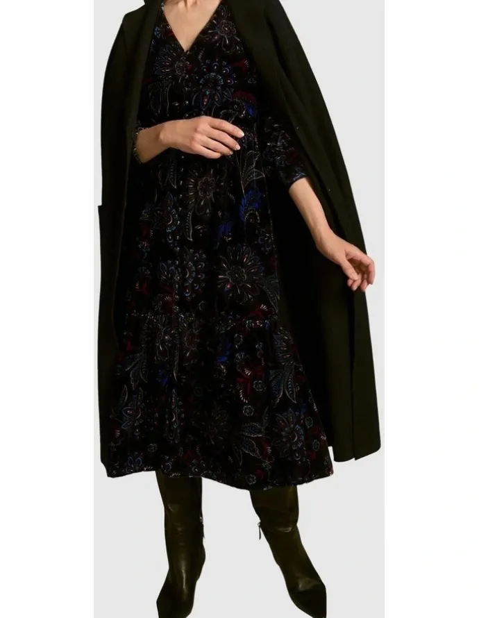 Blue Illusion Printed Velvet Tier Dress - Indigo Chintz Print