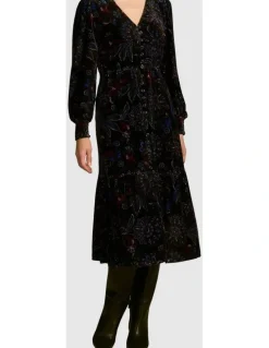 Blue Illusion Printed Velvet Tier Dress - Indigo Chintz Print