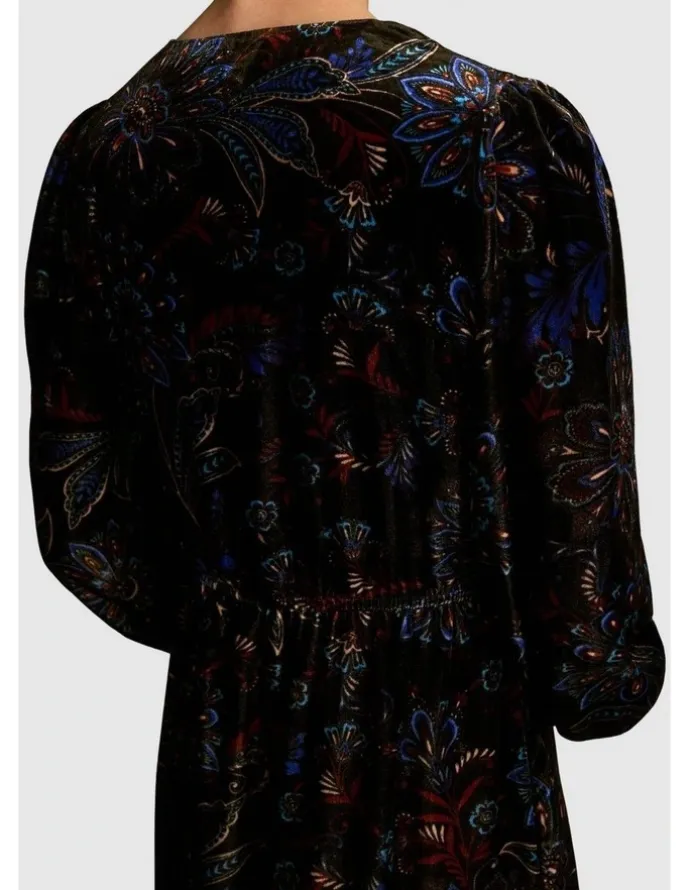Blue Illusion Printed Velvet Tier Dress - Indigo Chintz Print