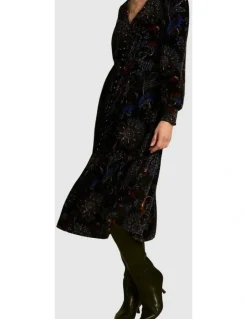 Blue Illusion Printed Velvet Tier Dress - Indigo Chintz Print