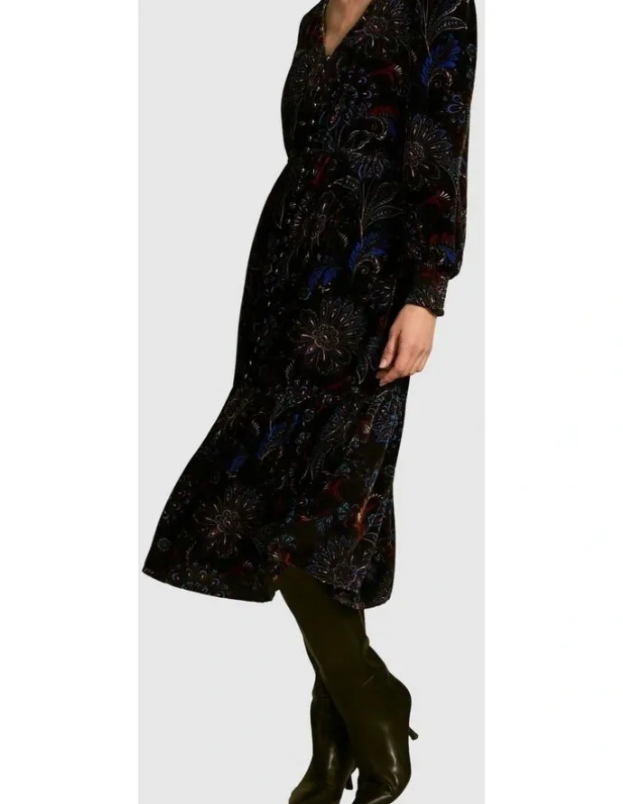 Blue Illusion Printed Velvet Tier Dress - Indigo Chintz Print