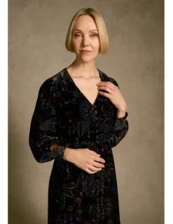 Blue Illusion Printed Velvet Tier Dress - Indigo Chintz Print