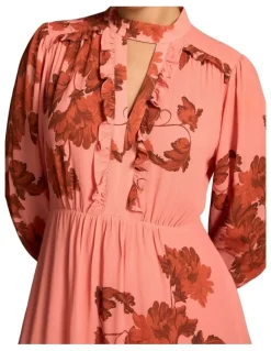 Blue Illusion Ruffle Detail Dress - Sienna Floral Print