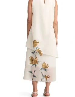 Blue Illusion Sheer Layer Dress - Lone Stem Print