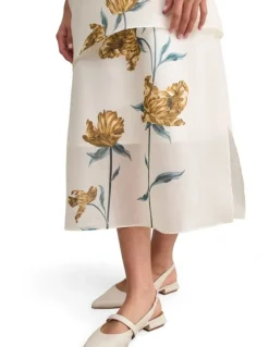 Blue Illusion Sheer Layer Dress - Lone Stem Print