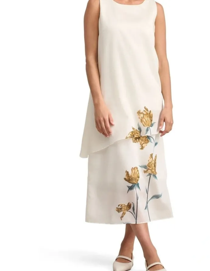 Blue Illusion Sheer Layer Dress - Lone Stem Print