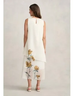 Blue Illusion Sheer Layer Dress - Lone Stem Print