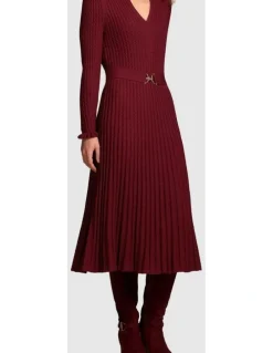 Blue Illusion Wool Cable Knit Dress - Claret
