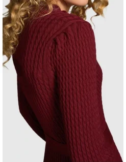 Blue Illusion Wool Cable Knit Dress - Claret