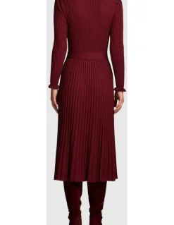 Blue Illusion Wool Cable Knit Dress - Claret