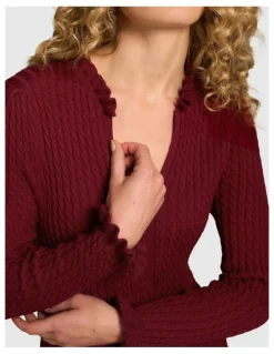 Blue Illusion Wool Cable Knit Dress - Claret