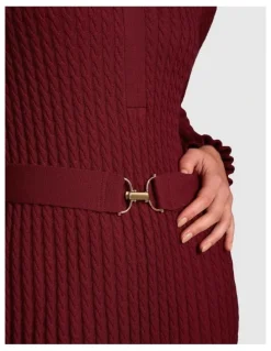 Blue Illusion Wool Cable Knit Dress - Claret