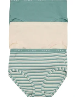 Bonds Cottontails Full Brief 3 Pack in Aloha Stripe/ Green