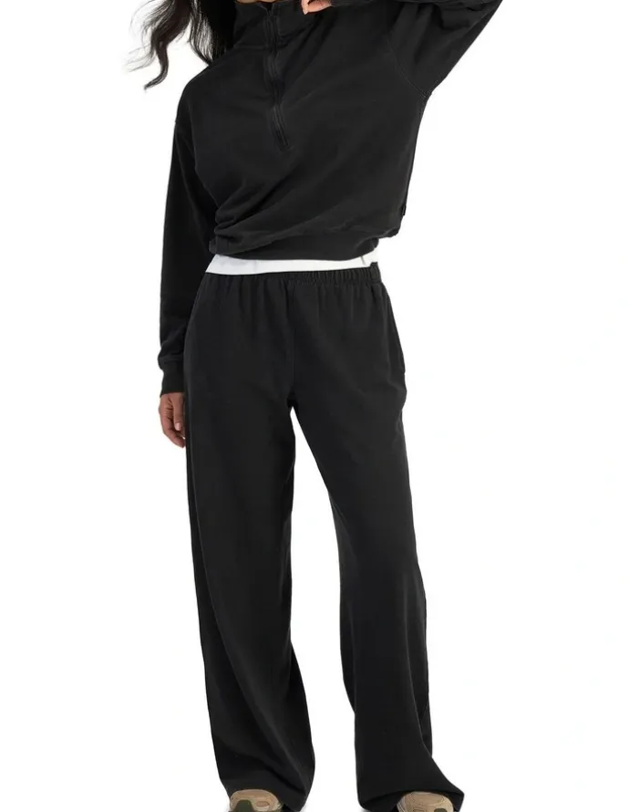 Bonds Denim Wash Half Zip Pullover Sweat Top in Stone Black