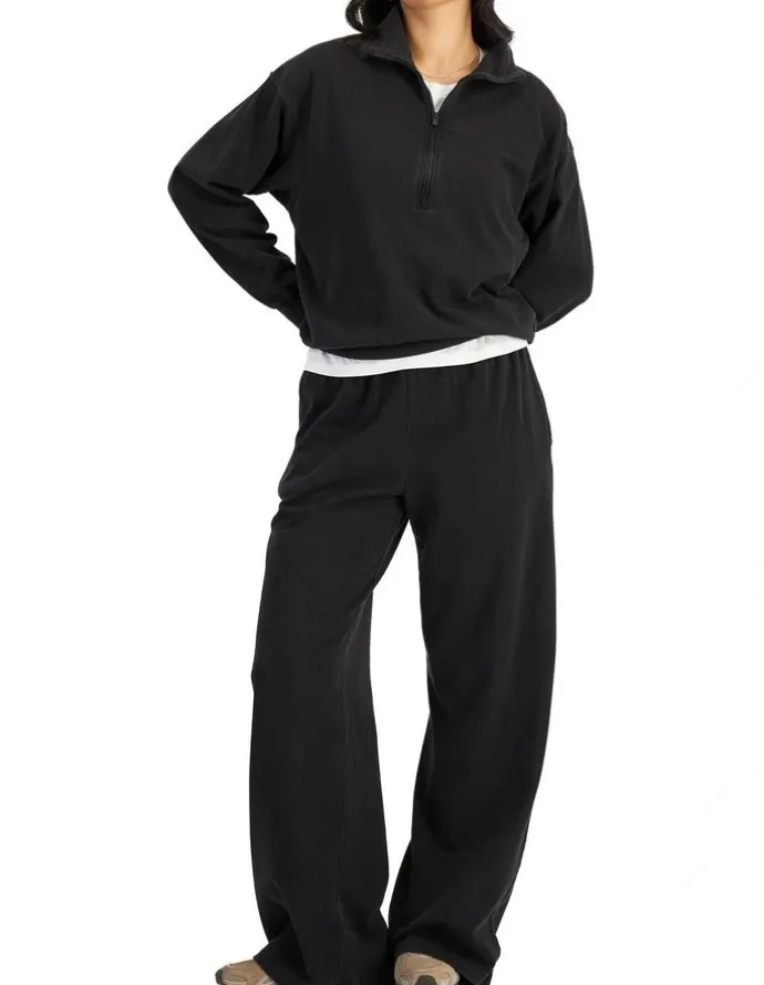 Bonds Denim Wash Half Zip Pullover Sweat Top in Stone Black
