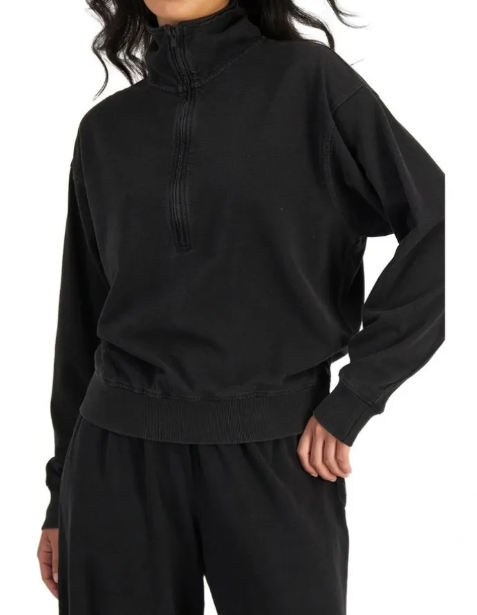 Bonds Denim Wash Half Zip Pullover Sweat Top in Stone Black