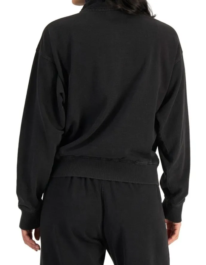 Bonds Denim Wash Half Zip Pullover Sweat Top in Stone Black