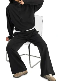 Bonds Denim Wash Wide Leg Trackie Pant in Stone Black
