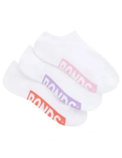 Bonds Logo Cushioned No Show Socks 3 Pack in White