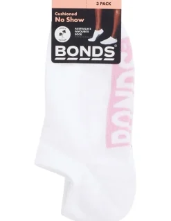 Bonds Logo Cushioned No Show Socks 3 Pack in White