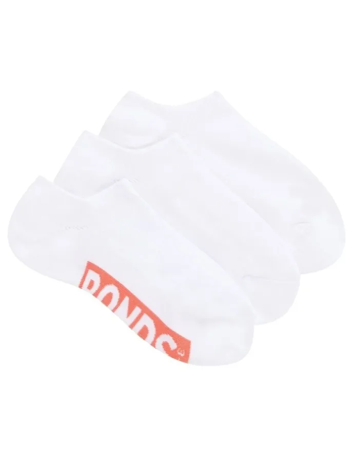 Bonds Logo Cushioned No Show Socks 3 Pack in White