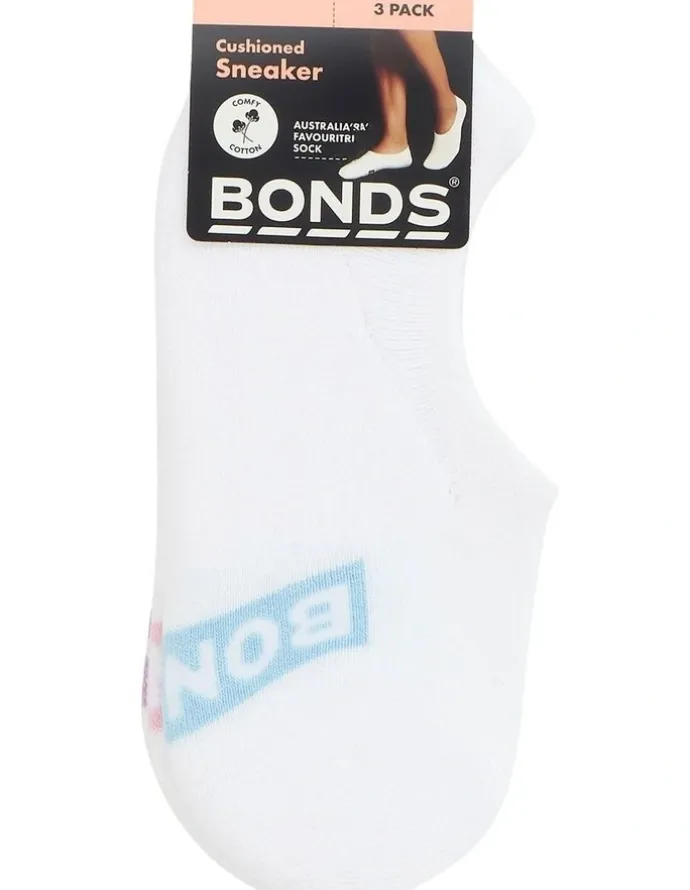 Bonds Logo Cushioned Sneaker Socks 3 Pack in White